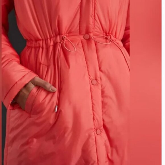 Anthropologie Maeve Coral/Pink Longline Cinched Puffer Jacket Coat Size Small - Picture 4 of 12